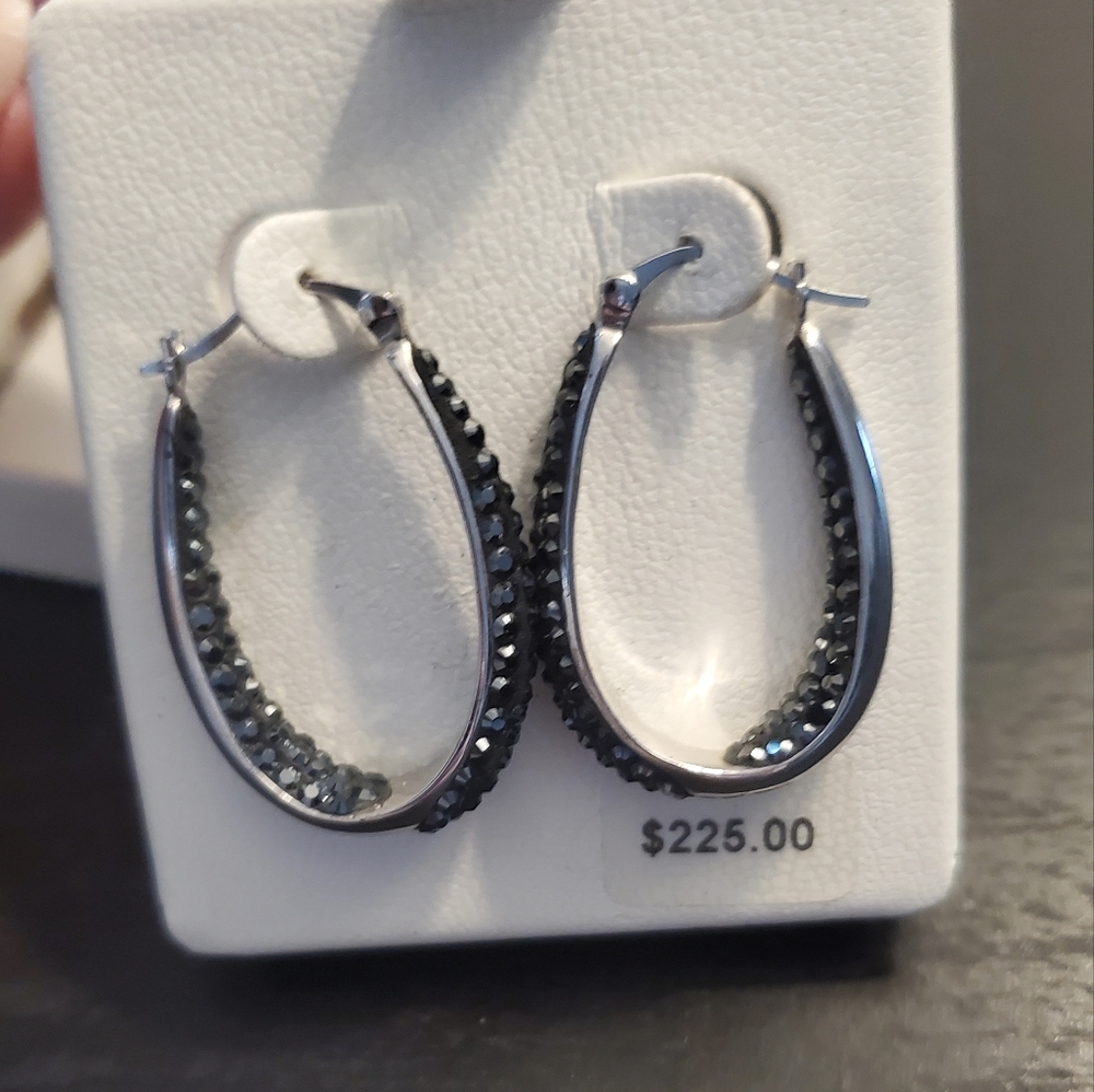 COPY - Black Swarovski Crystal Sterling Silver Hoops